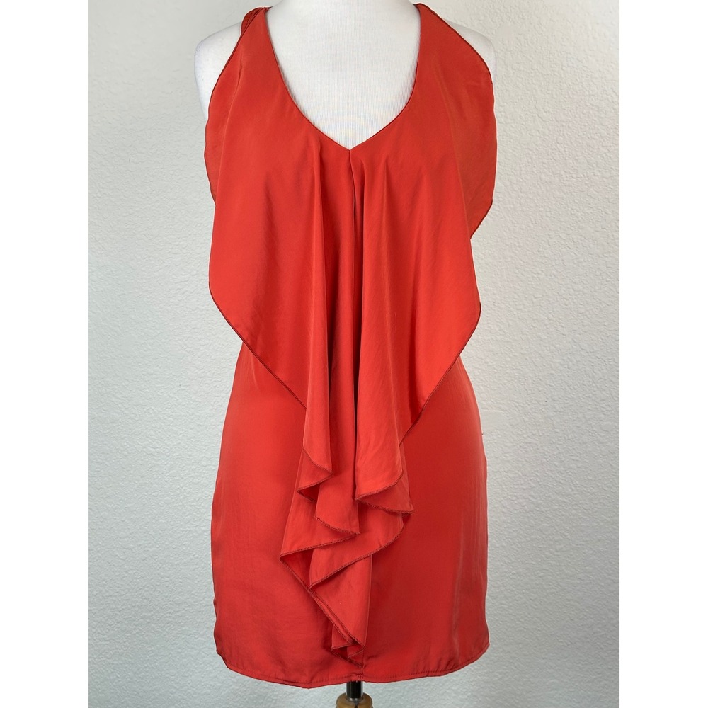 Solemio Burnt Orange Ruffle Front Dress XS Sleeveless Racerback Mini